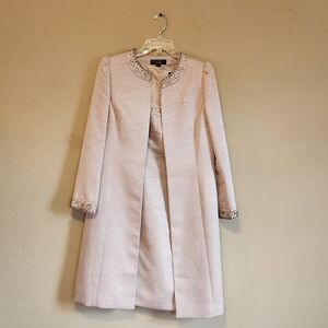 Tahari 8 Luxe 2 piece champagne gold Long Coat/dress set mother of bride beaded
